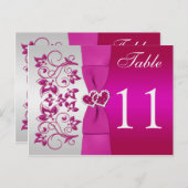 Double-sided Pink, Silver Floral Table Number Card (Front/Back)