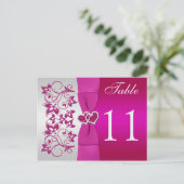 Double-sided Pink, Silver Floral Table Number Card (Standing Front)