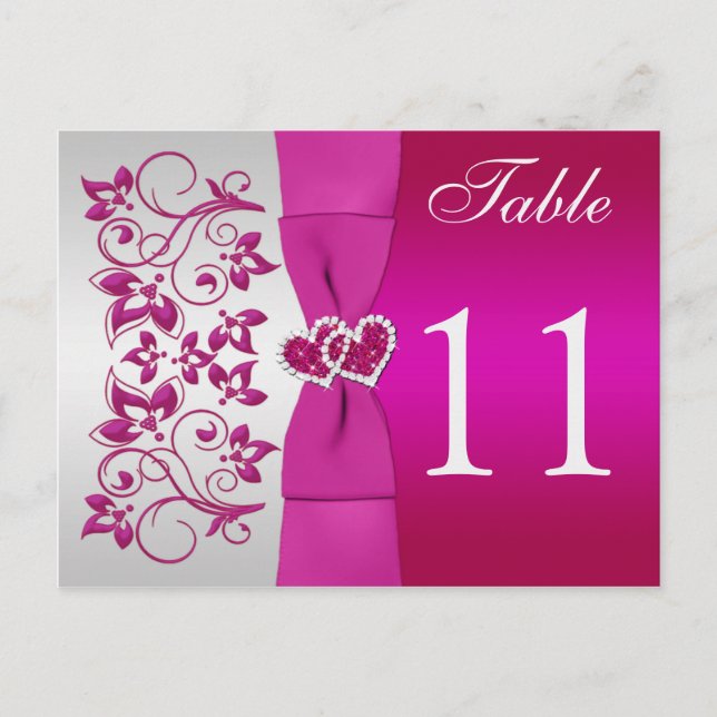 Double-sided Pink, Silver Floral Table Number Card (Front)