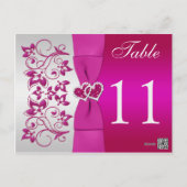 Double-sided Pink, Silver Floral Table Number Card (Back)