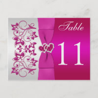 Double-sided Pink, Silver Floral Table Number Card