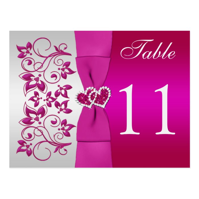 Double sided Pink, Silver Floral Table Number Card Postcard