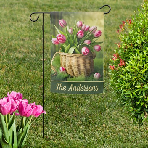  Double Sided Pink Tulips in Basket  Garden Flag