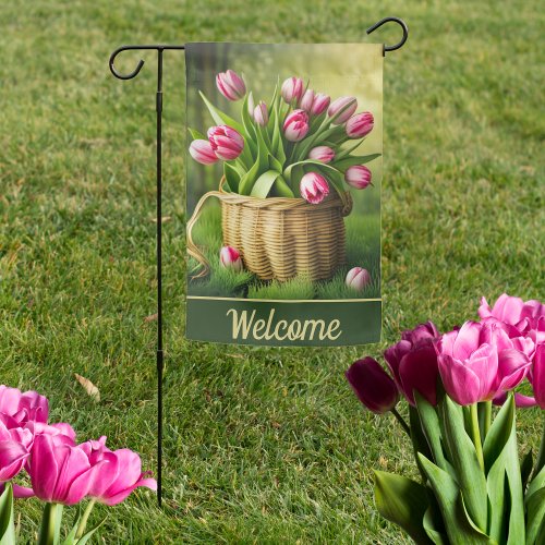  Double Sided Pink Tulips in Basket  Garden Flag