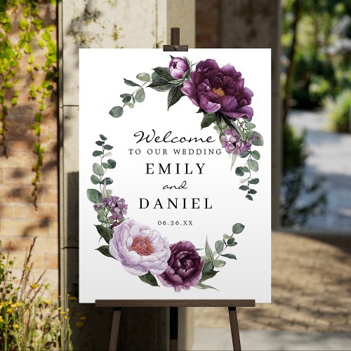 Double Sided Plum Wedding Welcome and Favors Sign