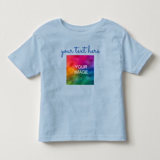 Double Sided Print Add Text Upload Photo Blue Baby Toddler T-shirt (Front)