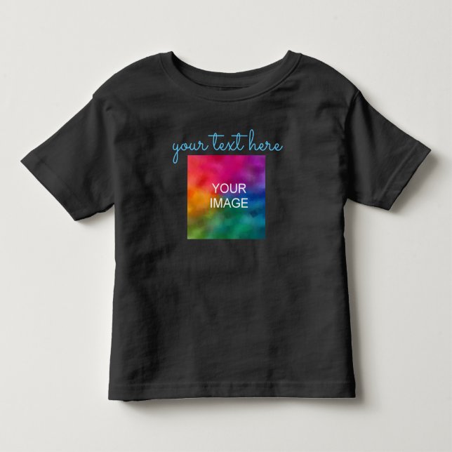 Double Sided Print Add Your Text Photo Black Baby Toddler T-shirt (Front)