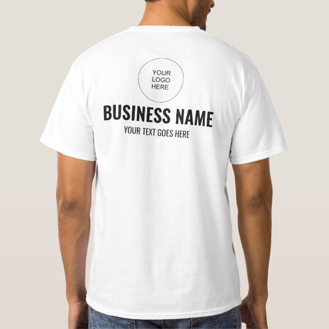 Double Sided Print Logo Staff Member Mens White T-Shirt (Back)