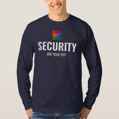 Double Sided Print Mens Long Sleeve Security Navy T_Shirt