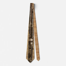Double-sided Print Tied Bassoon Wood Look Neck Tie