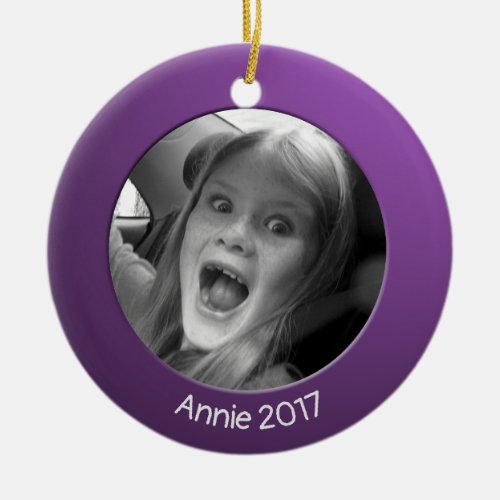 Double Sided Purple 2 x Custom Photo and Text Ceramic Ornament