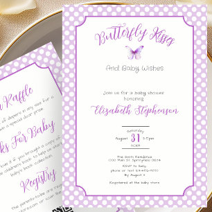 Double Sided Purple Butterfly Kisses Baby Wishes  Invitation