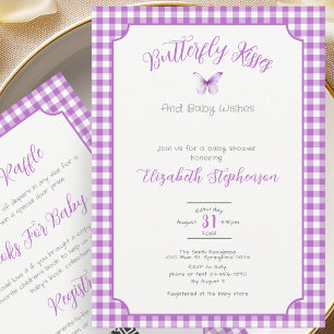Double Sided Purple Butterfly Kisses Baby Wishes  Invitation