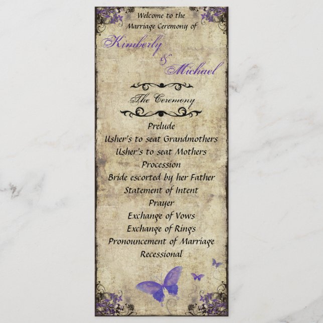 Double Sided Purple Butterfly Wedding Program (Front)