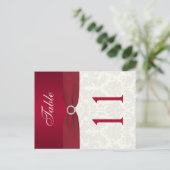 Double-sided Red and Ivory Damask Table Number (Standing Front)