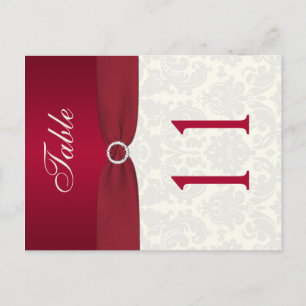 Double-sided Red and Ivory Damask Table Number