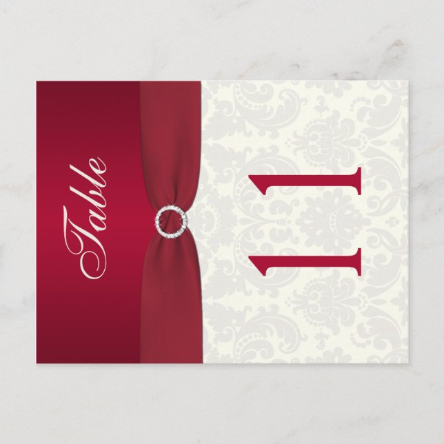 Double-sided Red and Ivory Damask Table Number (Front)