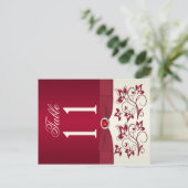 Double-sided Red and Ivory Floral Table Number (Standing Front)