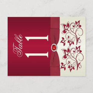 Double-sided Red and Ivory Floral Table Number