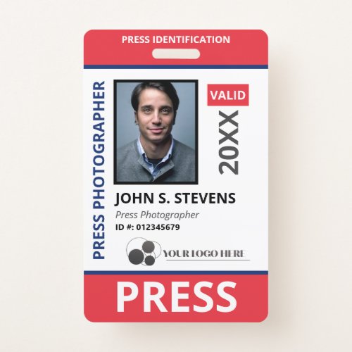 Double Sided Red Blue Photo  Logo Press ID Badge