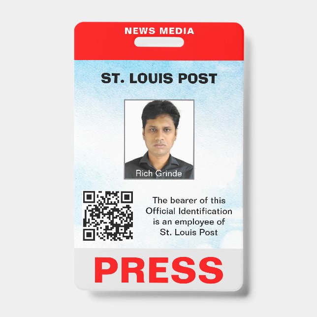 Double Sided Red Light Grey Photo & QR Code Press  Badge (Front)