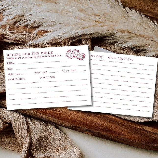 Double Sided Red Strawberry Bridal Shower Recipe  Enclosure Card (Creator Uploaded)