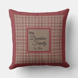 Double Sided Red, Tan and White Plaid Family Throw Pillow