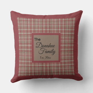 Double Sided Red, Tan and White Plaid Family Throw Pillow