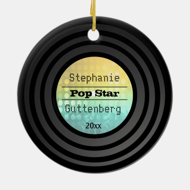 Double Sided Retro Vinyl Gold Disco Light Keepsake Ceramic Ornament (Back)