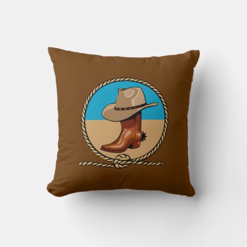 Double Sided Rodeo Brown Cowboy Boots and Hat Throw Pillow