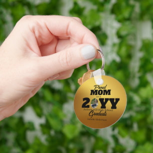 Double Sided Round Proud Mom Grad Gold Background Keychain
