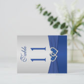 Double-sided Royal Blue and Silver Table Number (Standing Front)
