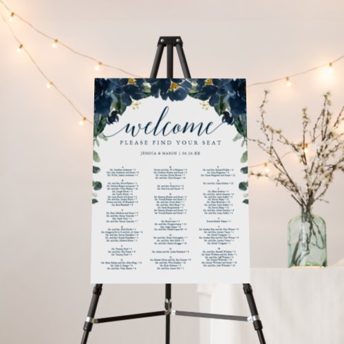 Double Sided Royal Navy Wedding Seating Chart Foam Board