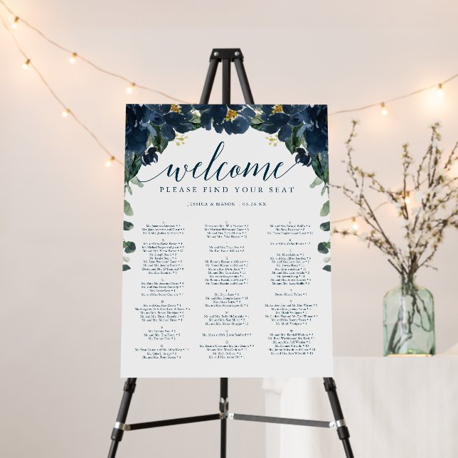Double Sided Royal Navy Wedding Seating Chart Foam Board (In Situ (Stand))