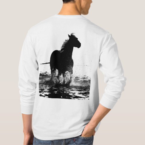 Double Sided Running Horse Mens Long Sleeve T_Shirt