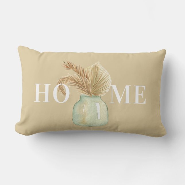 Double-sided sand mustard teal vase Boho custom  Lumbar Pillow (Front)