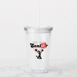 Double Sided Senior Cheerleader Red & White Acrylic Tumbler