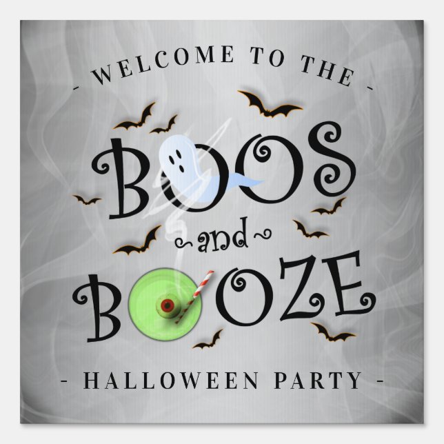 Double-Sided Smoky & Black Boos & Booze Halloween Sign (Front)