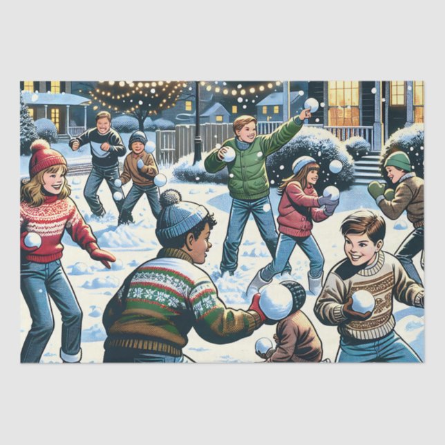 Double-Sided Snowball Fight Christmas Tissue Paper (Front)