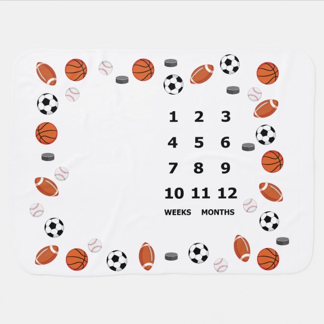 Double Sided Sports Baby Milestone Blanket (Horizontal)