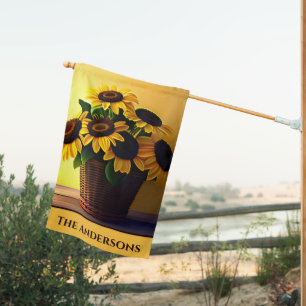 Double Sided Sunflowers in Wicker Basket Signature House Flag