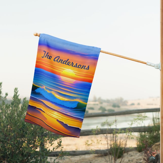  Double Sided Sunset on the Beach Signature  House Flag (Insitu (Back))