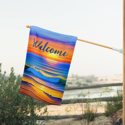  Double Sided Sunset on the Beach Welcome House Flag