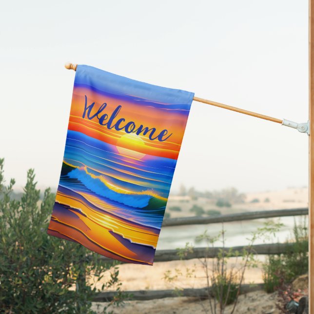  Double Sided Sunset on the Beach Welcome House Flag (Insitu (Back))