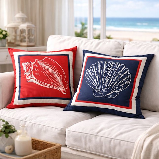 Double Sided Throw Pillow With Nautical Seashells (Creator Uploaded)