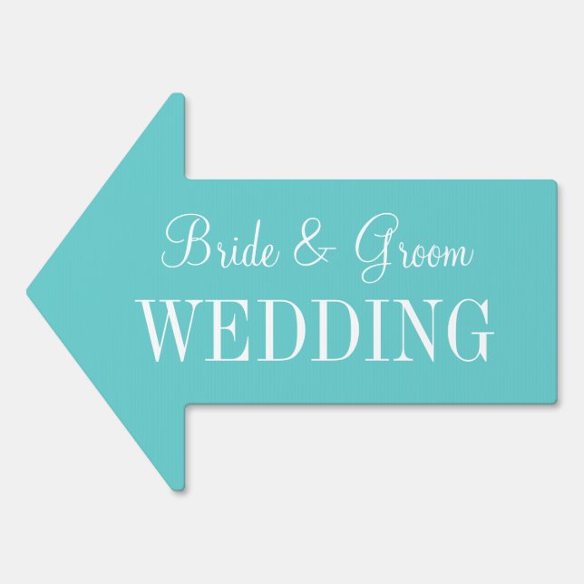Double sided turquoise blue wedding arrow sign (Front)