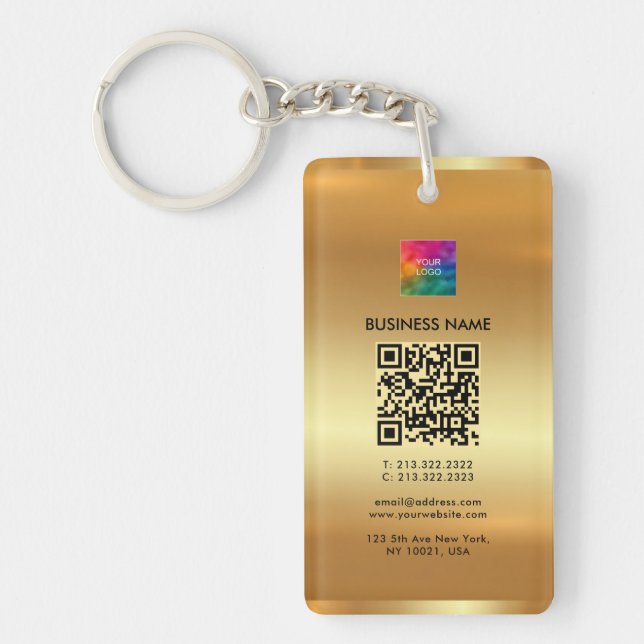Double Sided Upload Your Logo Gold Add QR Code Keychain (Front)
