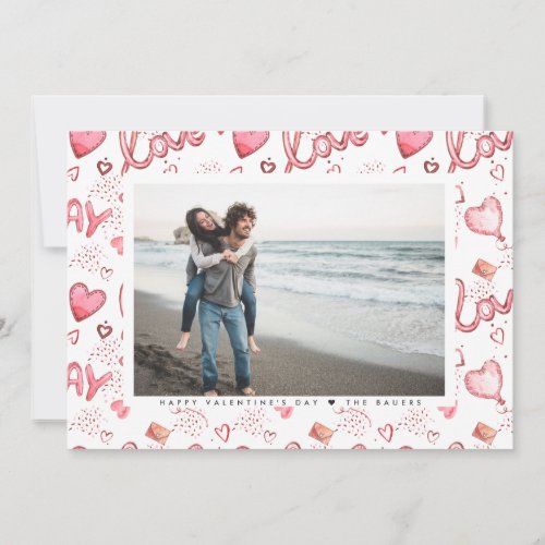 Double Sided Valentines Photo Card  Red Love