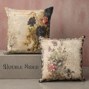 Double Sided Victorian Black & Beige Throw Pillow
