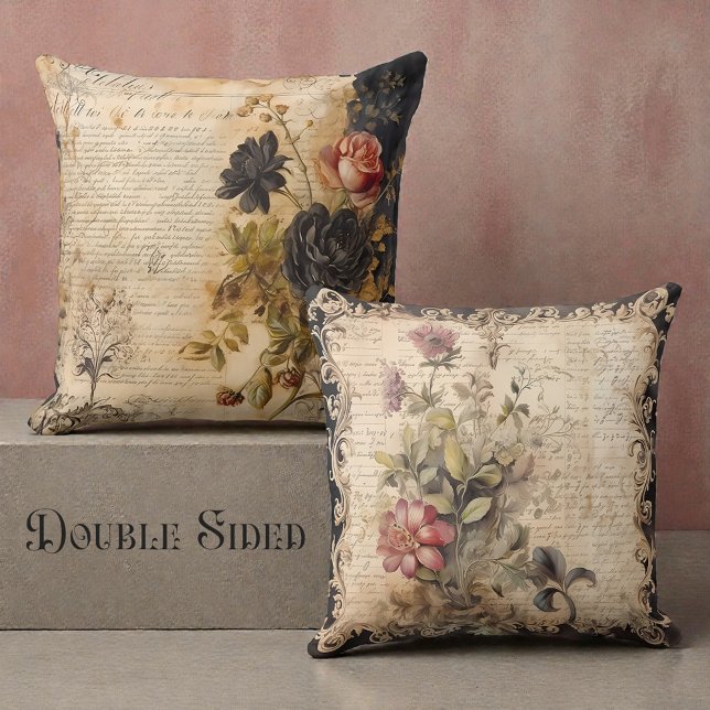 Double Sided Victorian Black & Beige Throw Pillow (Creator Uploaded)